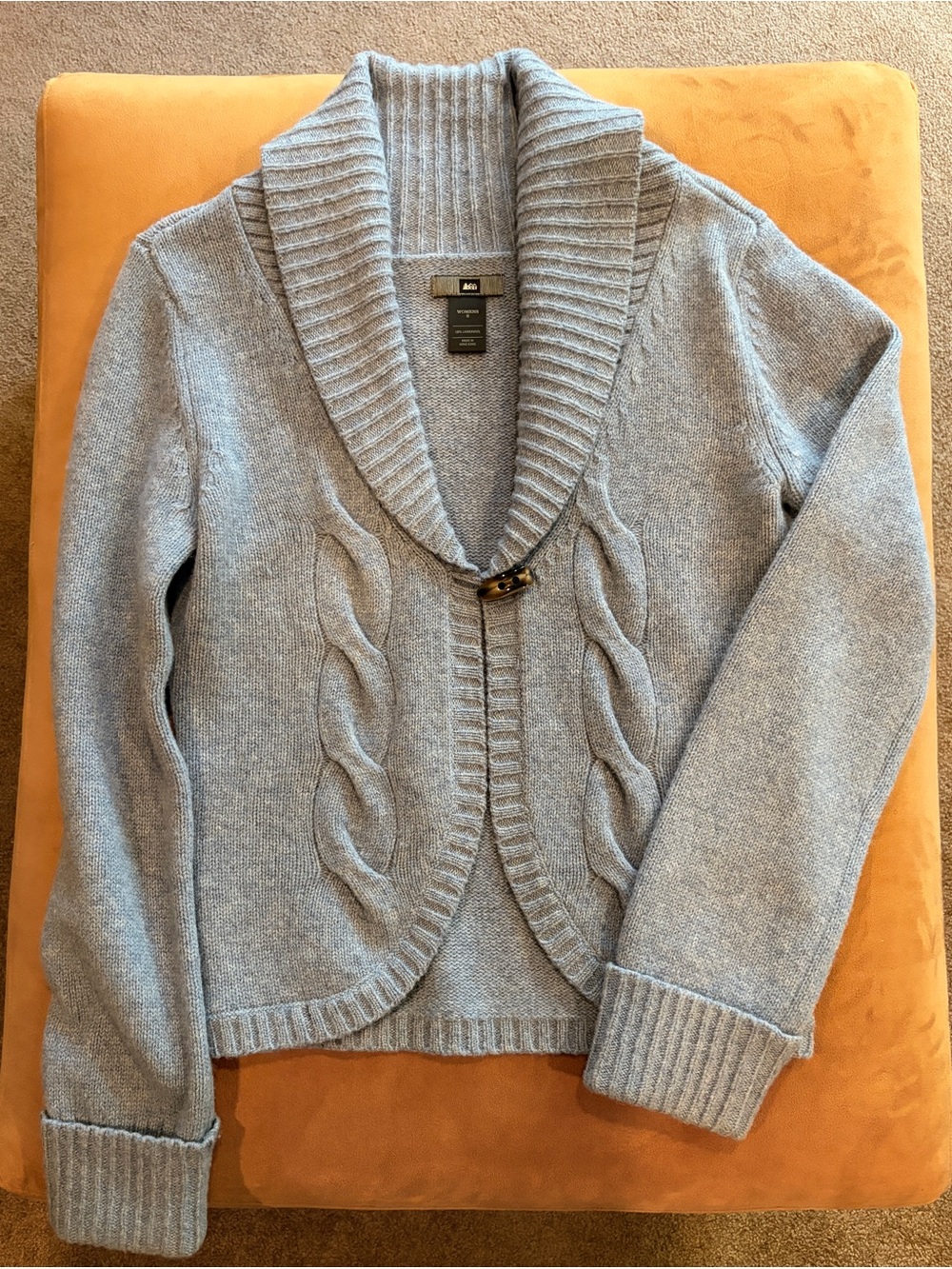 REI Women's Light Gray Shawl Collar Cable Toggle Cardigan